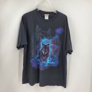 QUALITY CLASSICS Men XL Black And Blue Short Sleeve wolf Graphic T-Shirt